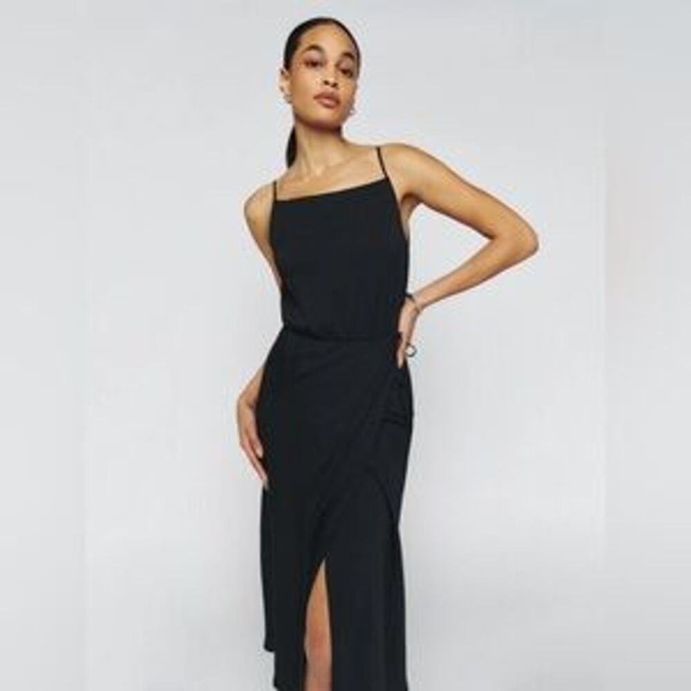 Reformation Women's Black Square Neck Truett Wrap Dress Size 4